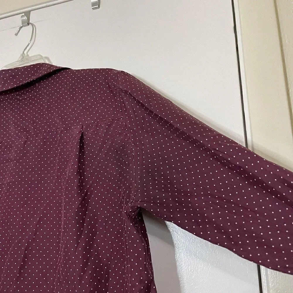 THAKOON maroon red dotted silk button down shirt dress size large